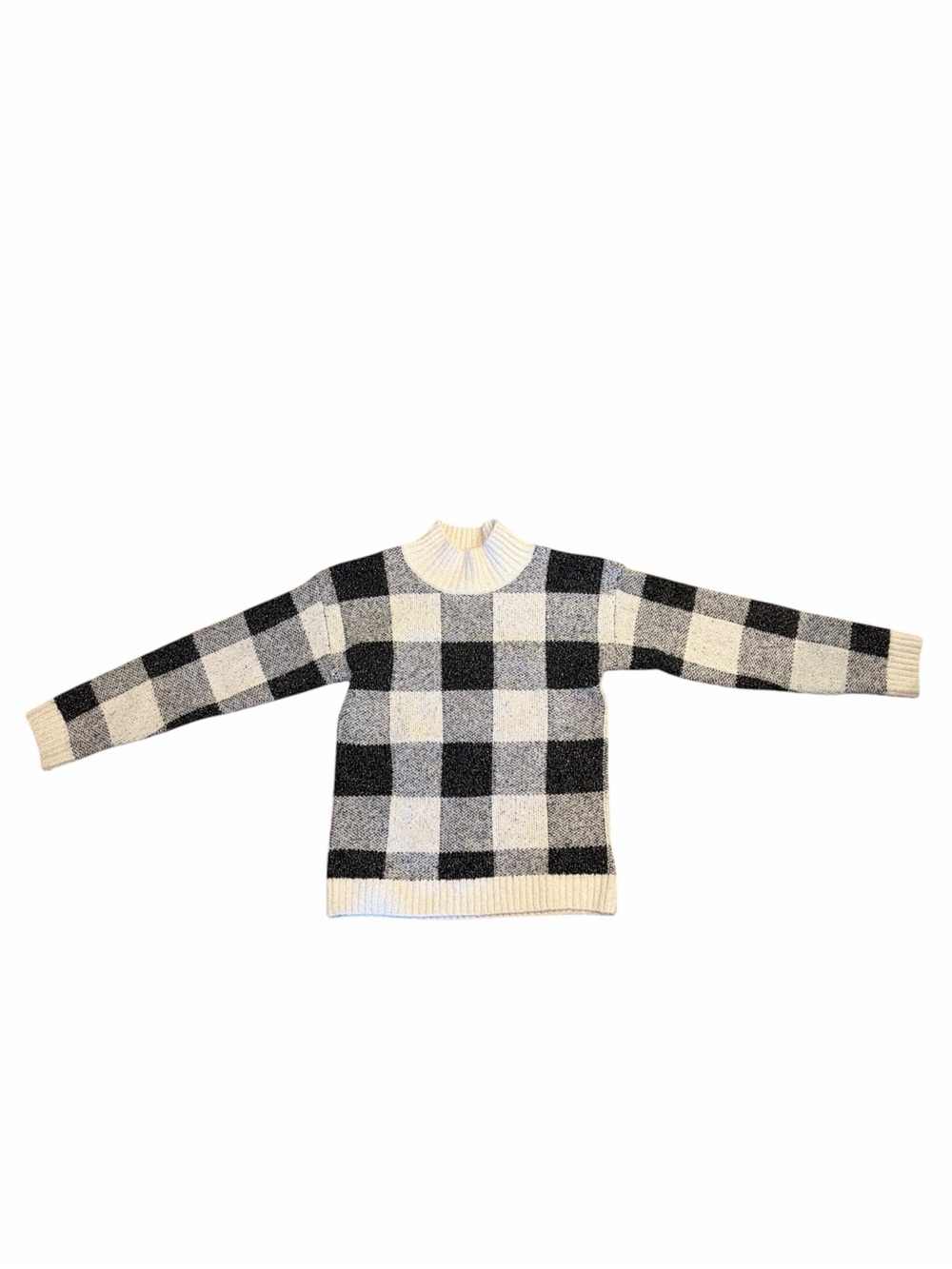 Cat & Jack Girls Buffalo Plaid Turtleneck Sweater Size L 10/12 Black Cream